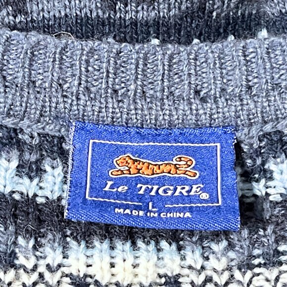 Vintage Le Tigre Pullover Sweater Mens Size L Blue Retro 90's Rustic Cozy Alpine - Picture 4 of 8